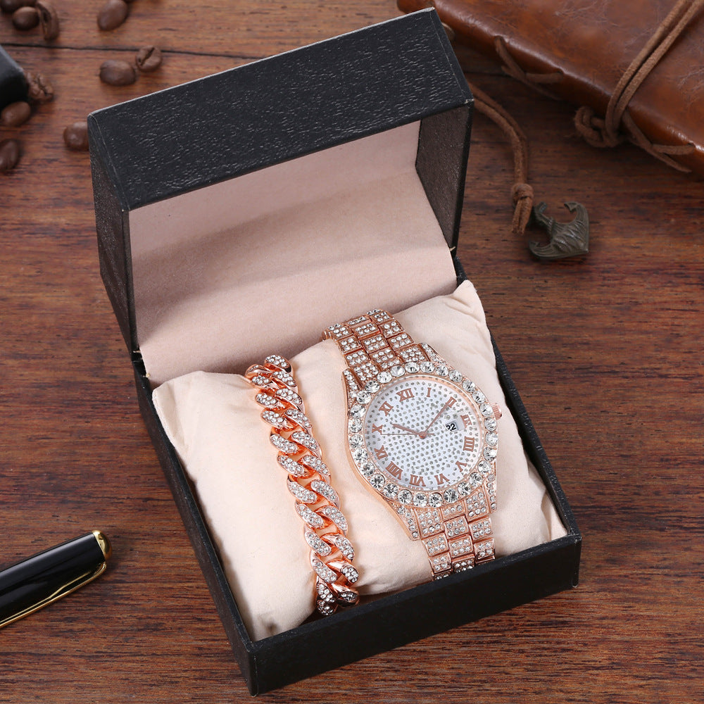 Iced Chain Chronograph Watch & Bracelet Set