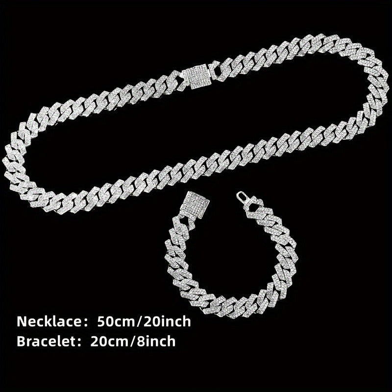 Square Iced Quartz Watch & Jewelry Set (3-Piece)