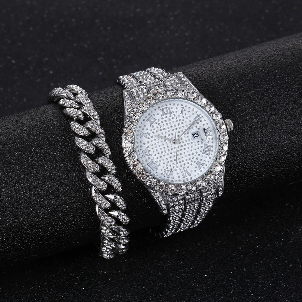 Iced Chain Chronograph Watch & Bracelet Set