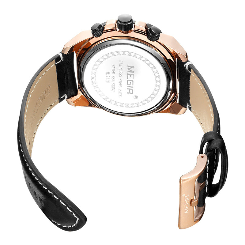 Men’s Chronograph Leather Watch – 47mm, Luminous & Calendar