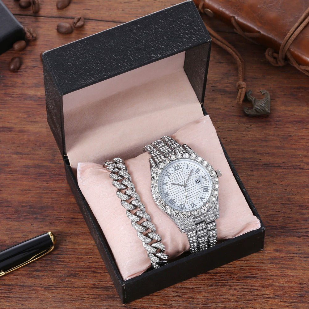 Iced Chain Chronograph Watch & Bracelet Set