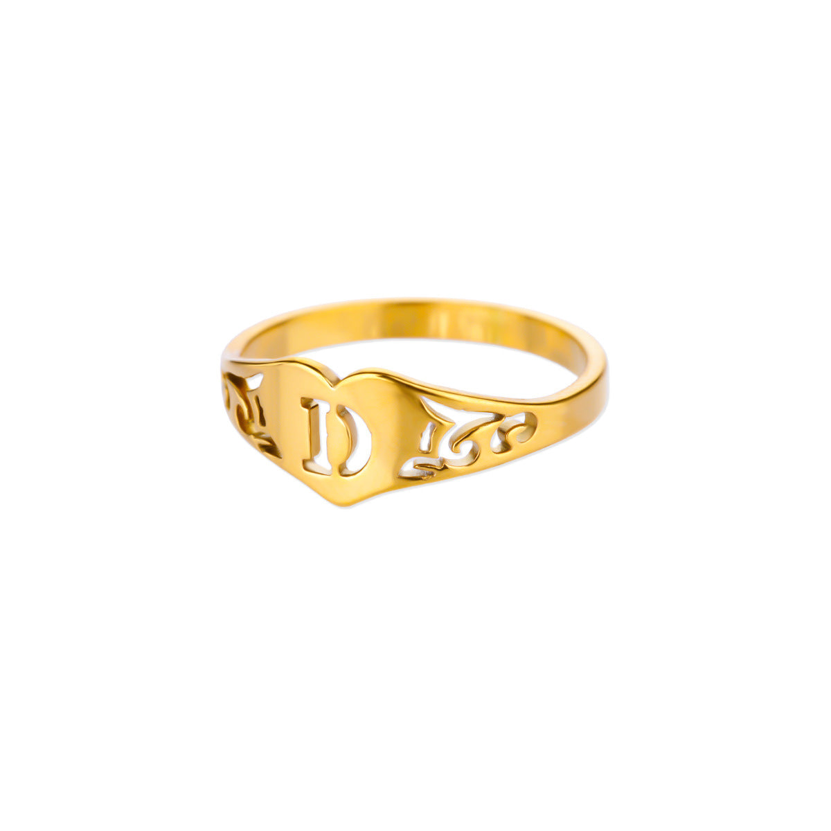 Personalized 18K Gold-Plated Letter Ring – Heart Accent