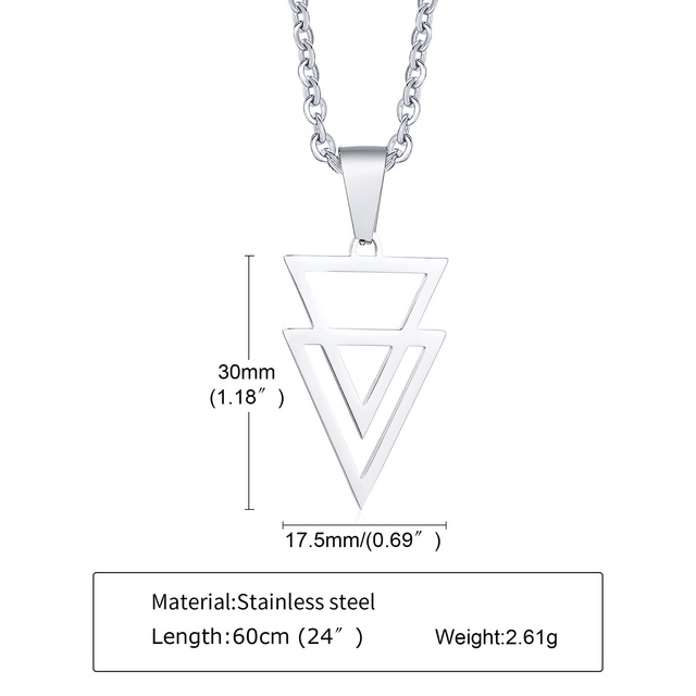 “Steel Triangolo Colonna”Geometric Triangle Pendant Necklace – Stainless Steel with Zircon Accents