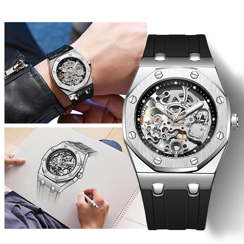 Automatic Octagonal Mechanical Watch – Luminous Silicone Strap