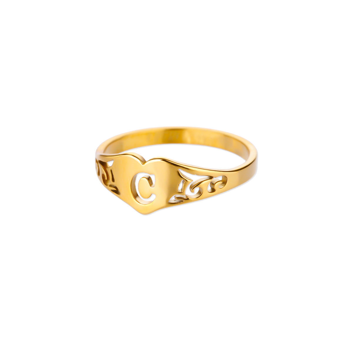 Personalized 18K Gold-Plated Letter Ring – Heart Accent
