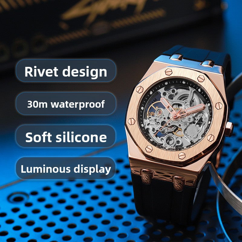 Automatic Octagonal Mechanical Watch – Luminous Silicone Strap