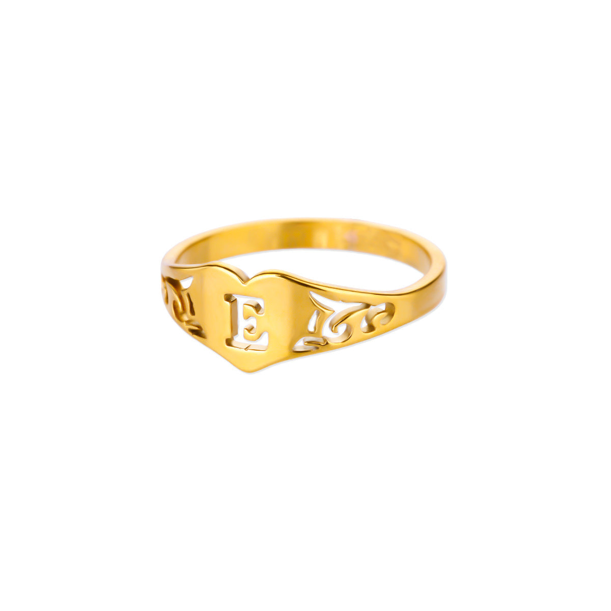 Personalized 18K Gold-Plated Letter Ring – Heart Accent