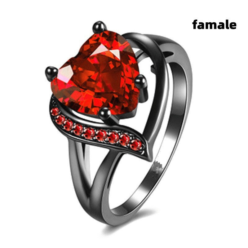 Dragon & Heart Couple Rings – Gemstone Electroplated Set