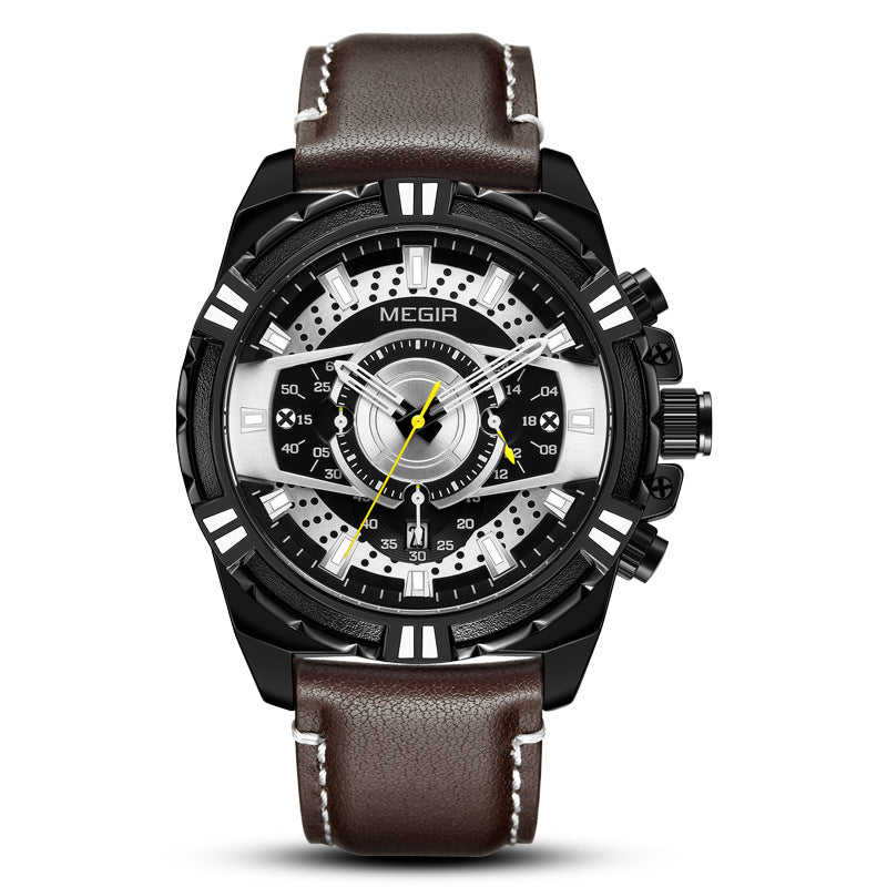 Men’s Chronograph Leather Watch – 47mm, Luminous & Calendar