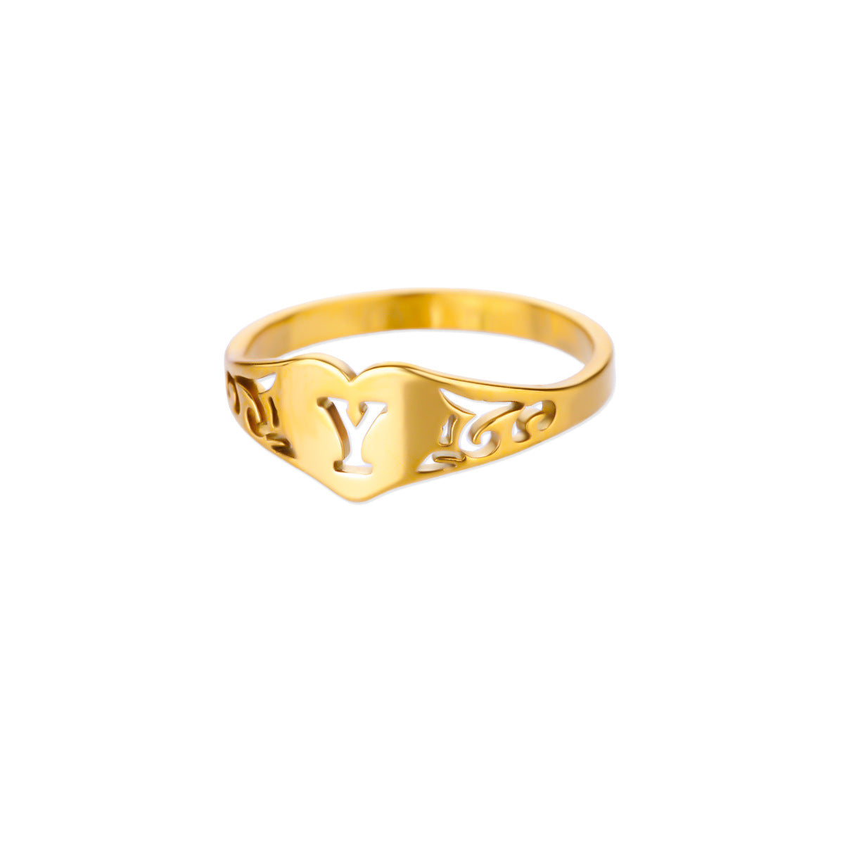 Personalized 18K Gold-Plated Letter Ring – Heart Accent