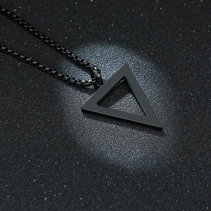 “Steel Triangolo Colonna”Geometric Triangle Pendant Necklace – Stainless Steel with Zircon Accents