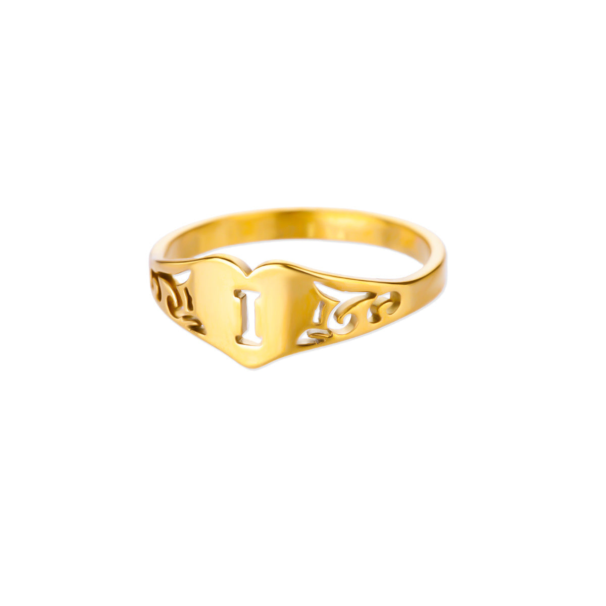 Personalized 18K Gold-Plated Letter Ring – Heart Accent