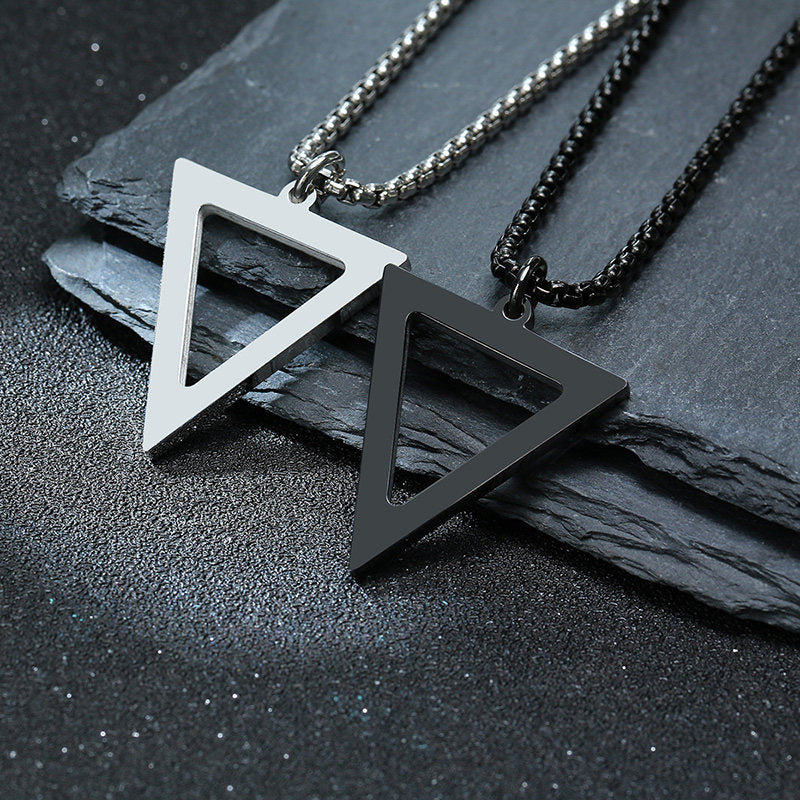 “Steel Triangolo Colonna”Geometric Triangle Pendant Necklace – Stainless Steel with Zircon Accents