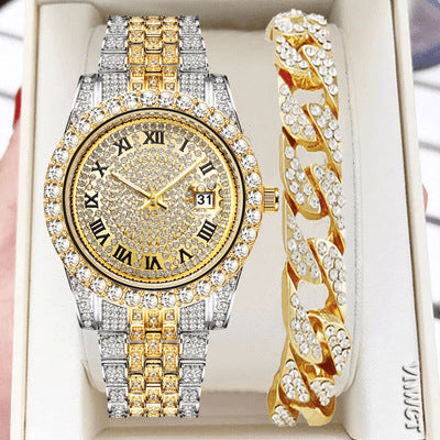 Iced Chain Chronograph Watch & Bracelet Set
