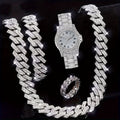 Square Iced Quartz Watch & Jewelry Set (3-Piece)