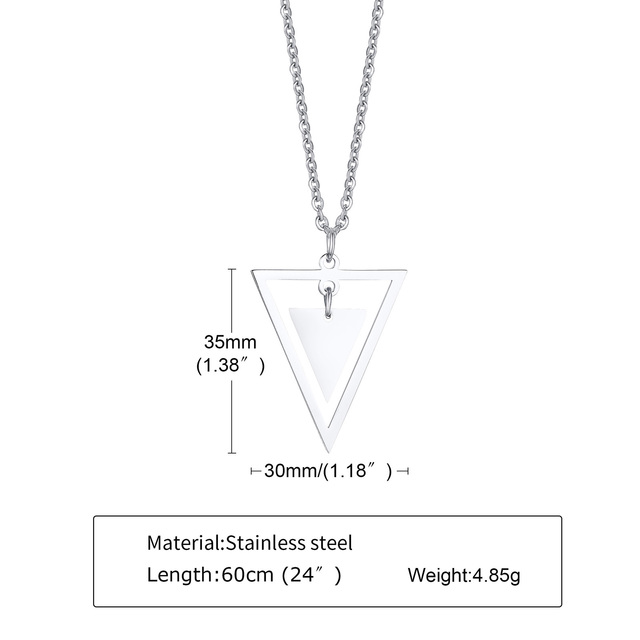 “Steel Triangolo Colonna”Geometric Triangle Pendant Necklace – Stainless Steel with Zircon Accents