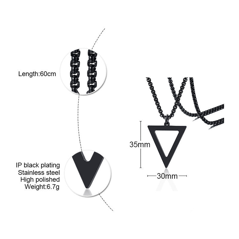 “Steel Triangolo Colonna”Geometric Triangle Pendant Necklace – Stainless Steel with Zircon Accents