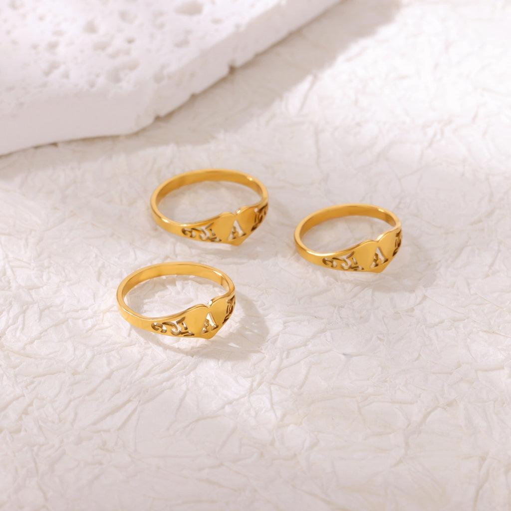 Personalized 18K Gold-Plated Letter Ring – Heart Accent