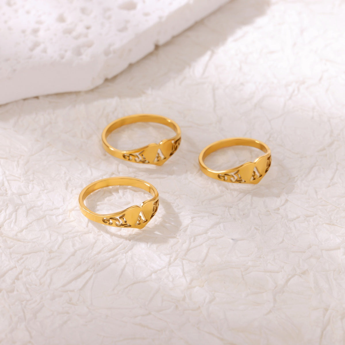 Personalized 18K Gold-Plated Letter Ring – Heart Accent