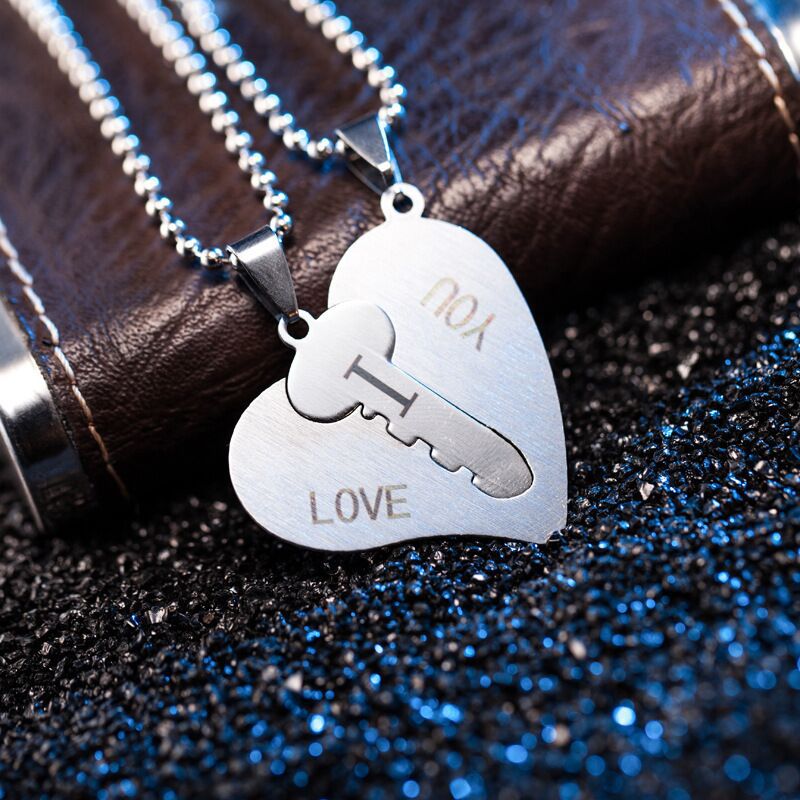 Heart & Key Matching Necklace – Stainless Steel Couples Jewelry