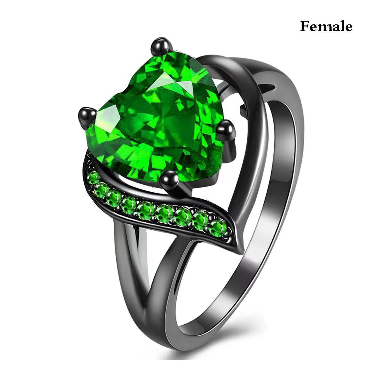 Dragon & Heart Couple Rings – Gemstone Electroplated Set