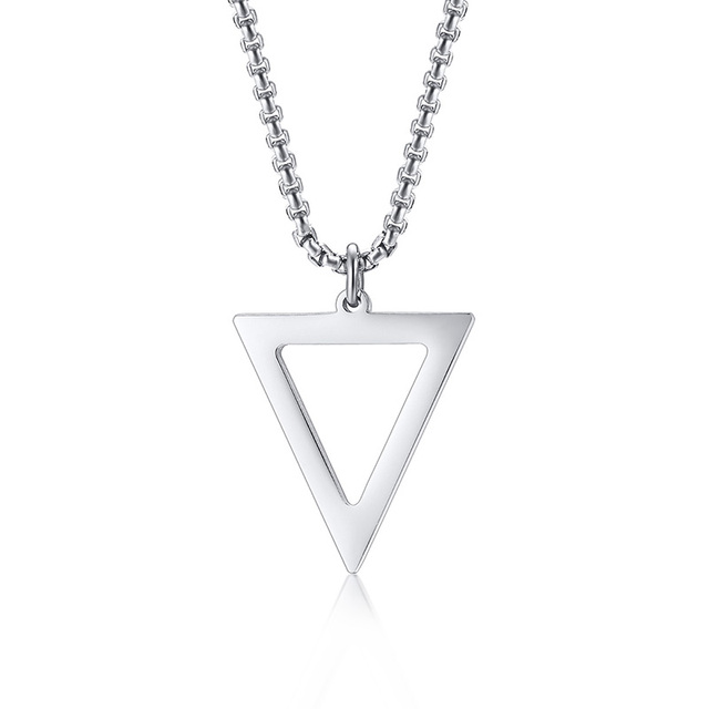 “Steel Triangolo Colonna”Geometric Triangle Pendant Necklace – Stainless Steel with Zircon Accents