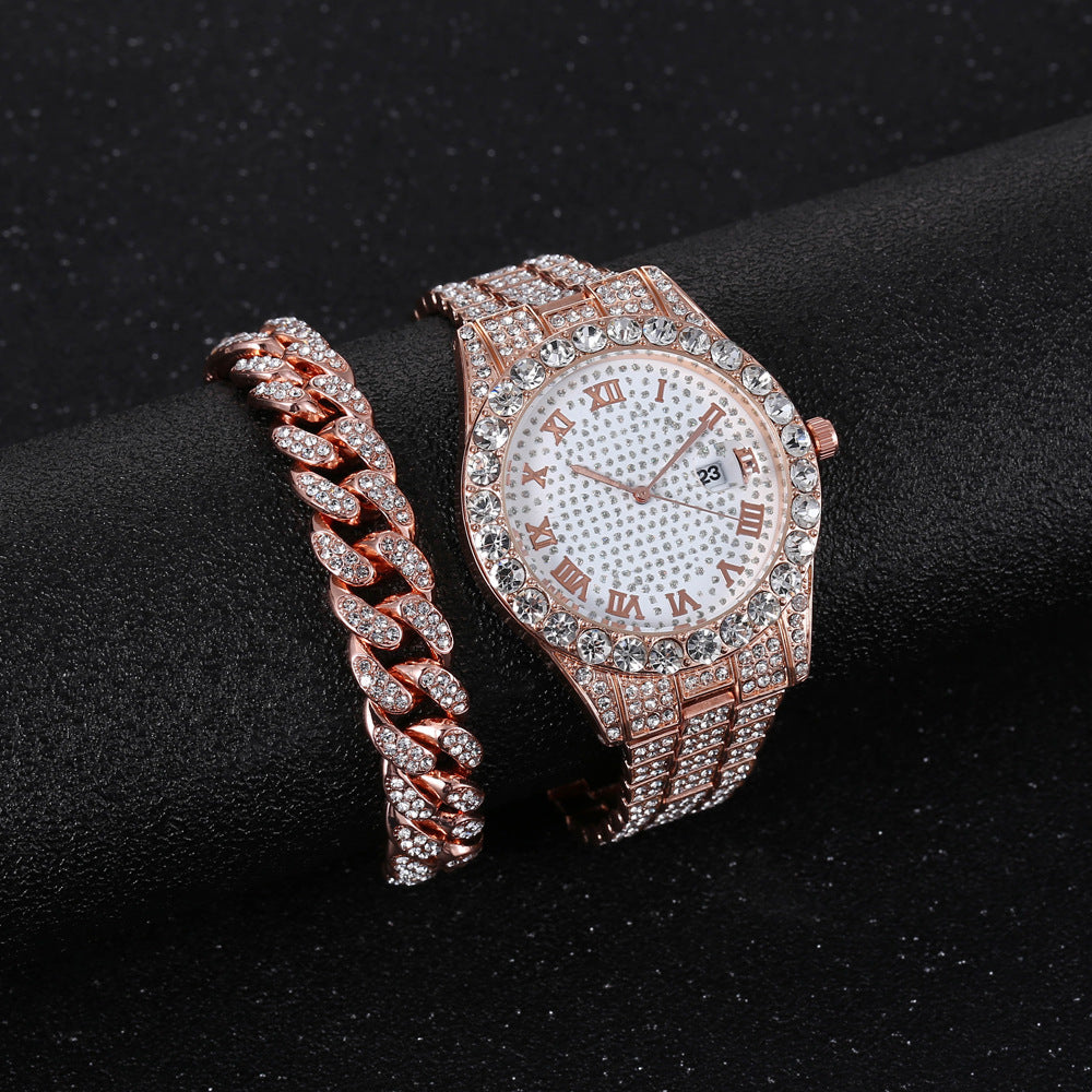 Iced Chain Chronograph Watch & Bracelet Set