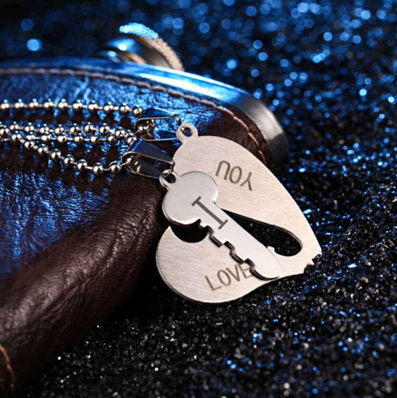 Heart & Key Matching Necklace – Stainless Steel Couples Jewelry