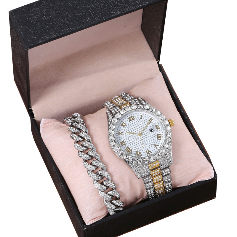 Iced Chain Chronograph Watch & Bracelet Set