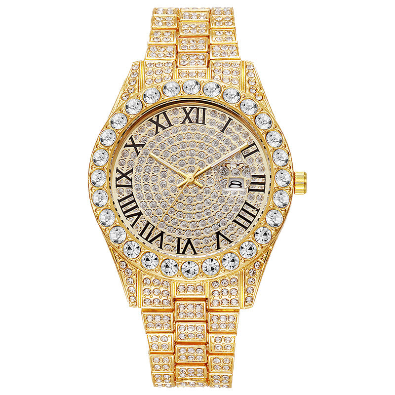 Luxury Diamond Cuban Chain Watch Set – 3-Piece (Watch, Bracelet, Necklace)