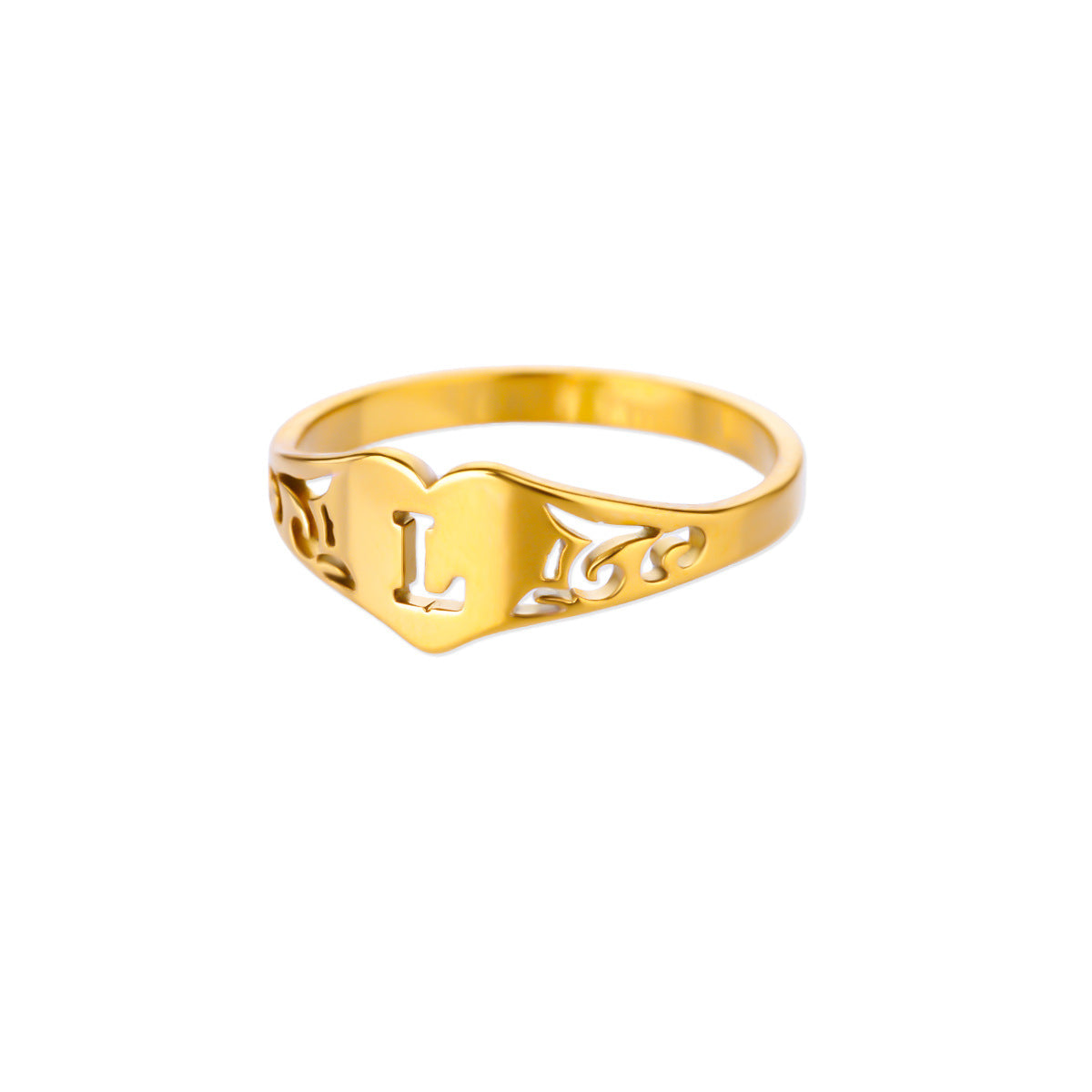 Personalized 18K Gold-Plated Letter Ring – Heart Accent