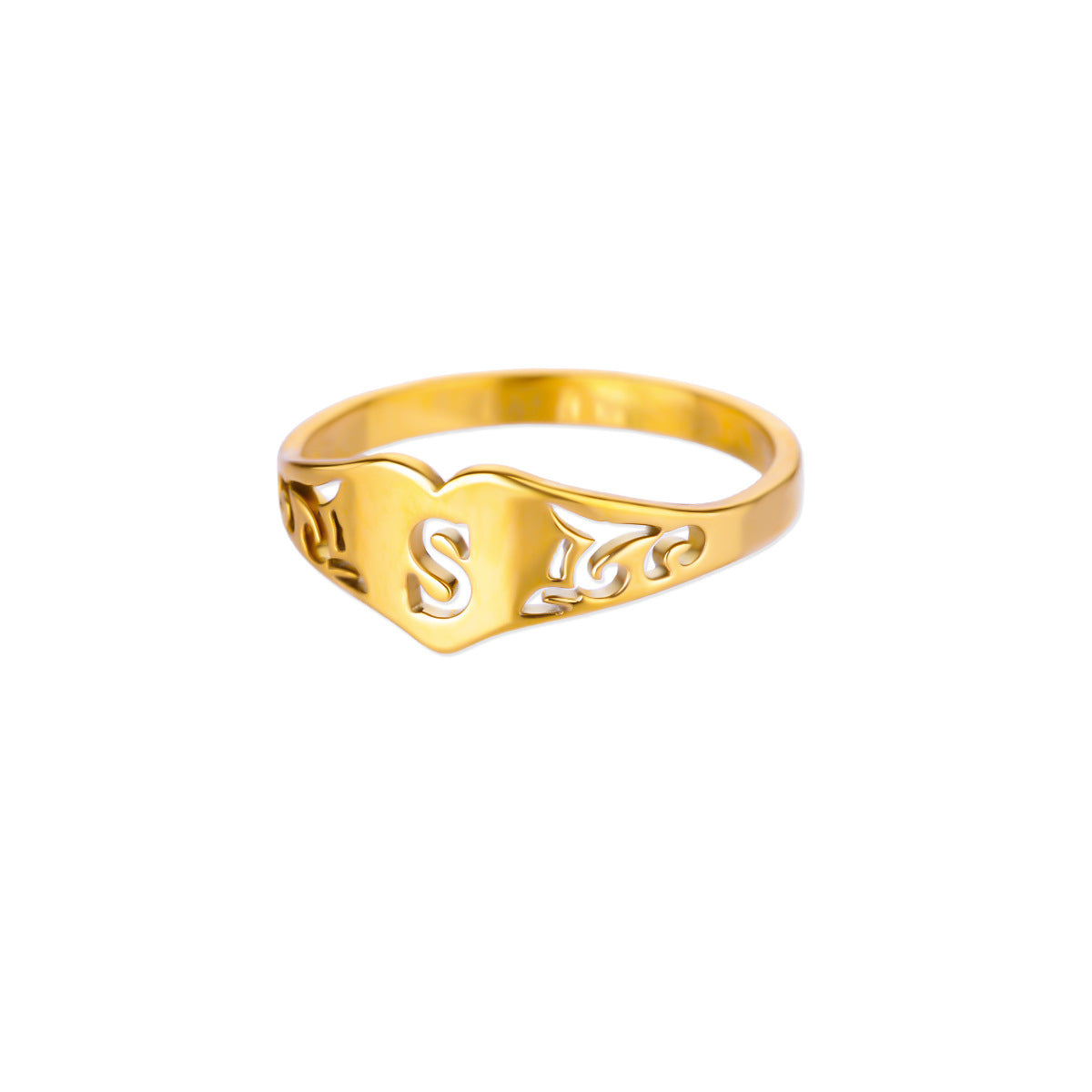 Personalized 18K Gold-Plated Letter Ring – Heart Accent