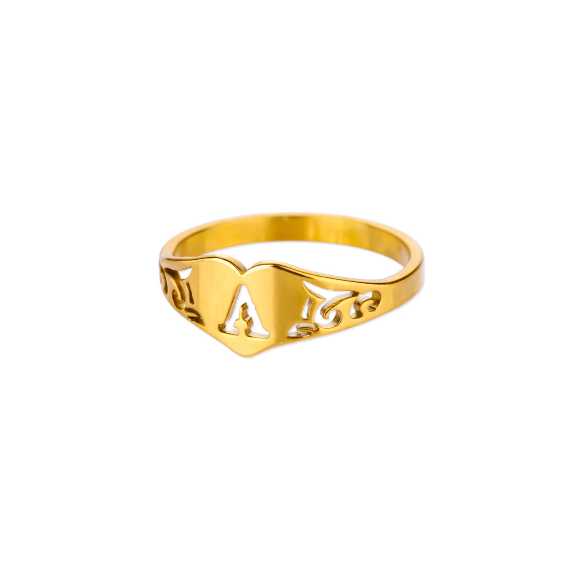 Personalized 18K Gold-Plated Letter Ring – Heart Accent