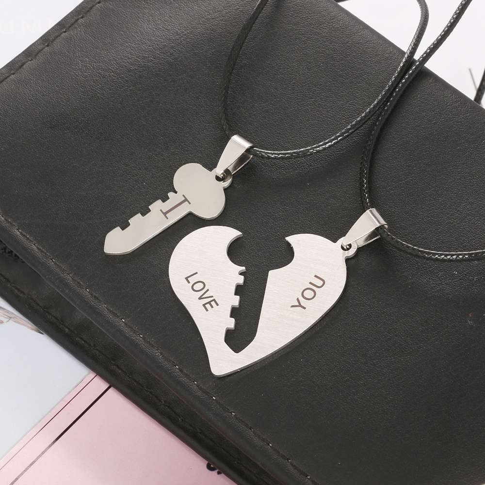 Heart & Key Matching Necklace – Stainless Steel Couples Jewelry