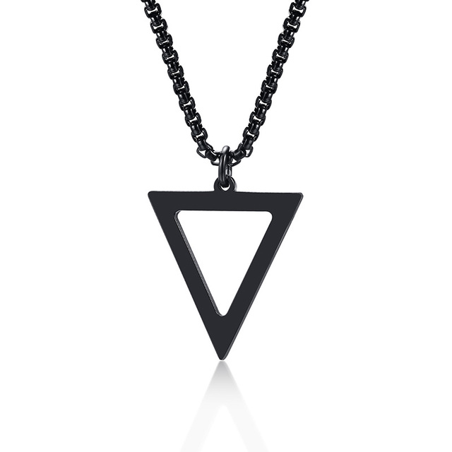 “Steel Triangolo Colonna”Geometric Triangle Pendant Necklace – Stainless Steel with Zircon Accents