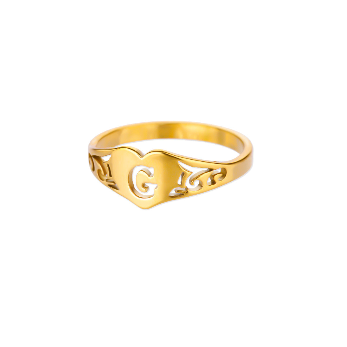 Personalized 18K Gold-Plated Letter Ring – Heart Accent