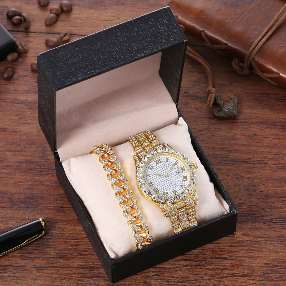 Iced Chain Chronograph Watch & Bracelet Set