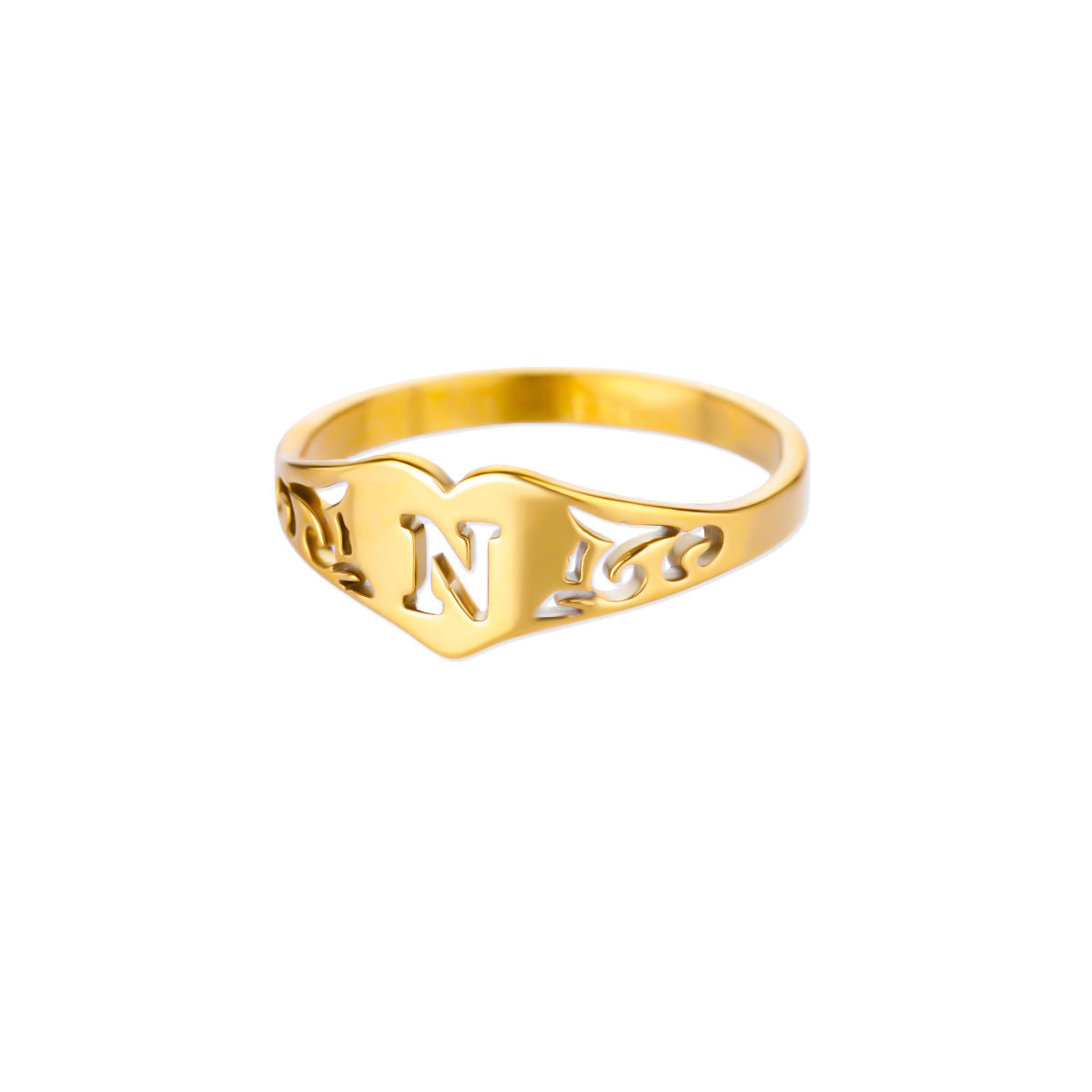 Personalized 18K Gold-Plated Letter Ring – Heart Accent