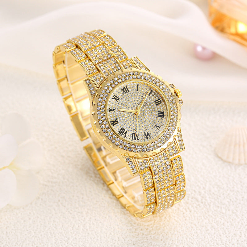 Square Iced Quartz Watch & Jewelry Set (3-Piece)
